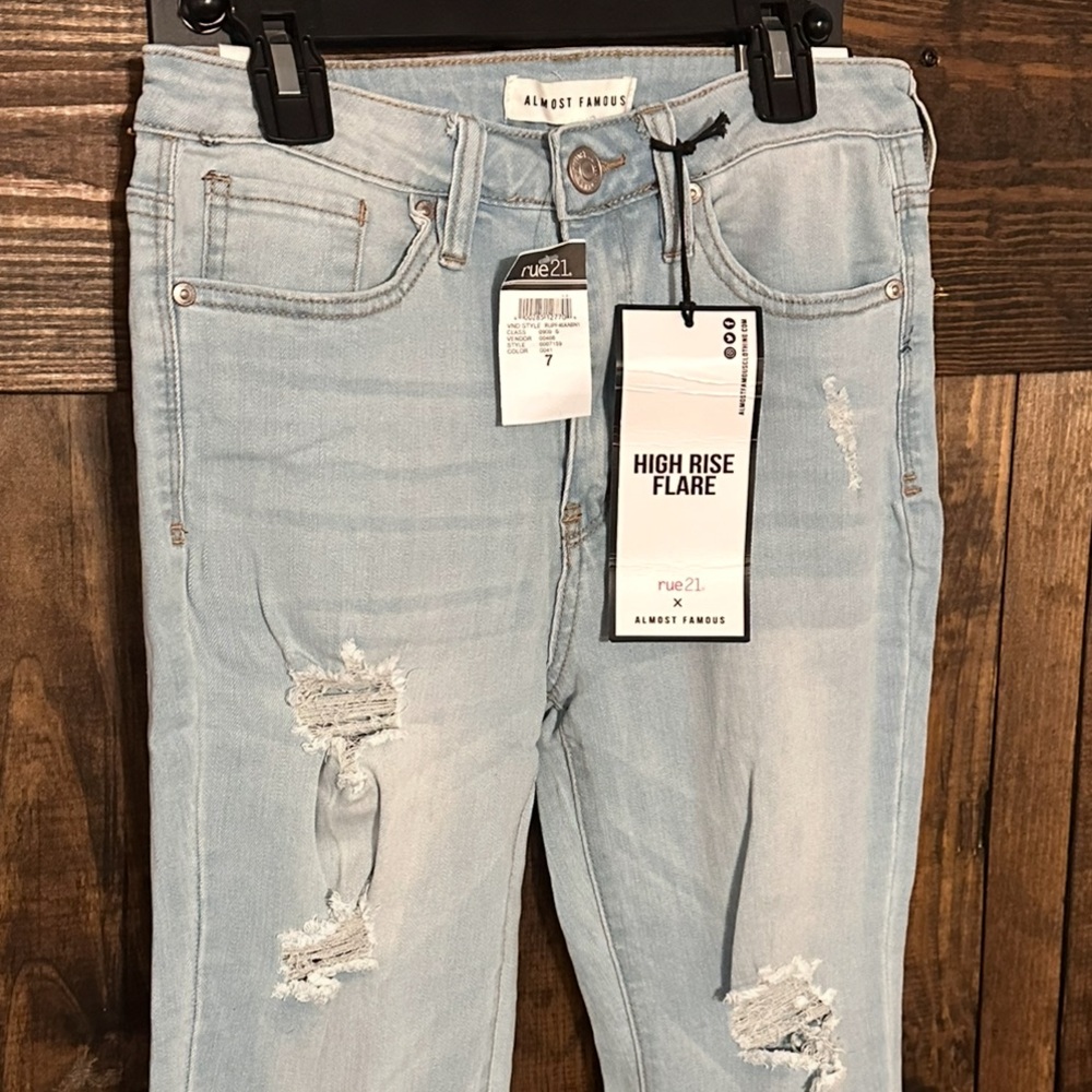 Almost Famous Distressed Light Blue Wide Leg Jeans